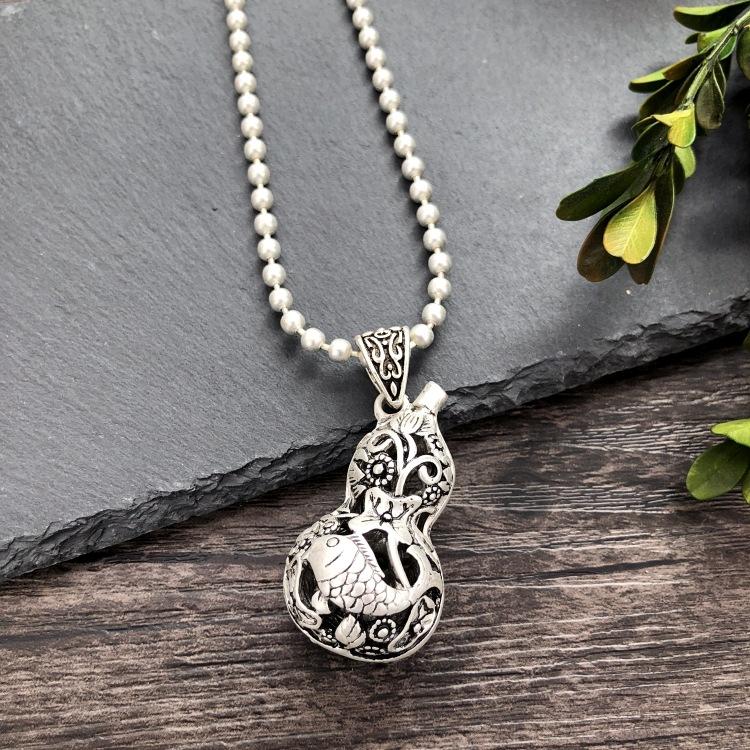 Vintage Thai silver long necklace flower pendant simple long sweater chain accessories women