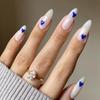 Milky White Almond Blue Heart Removable Wearable False Nail Art Patches