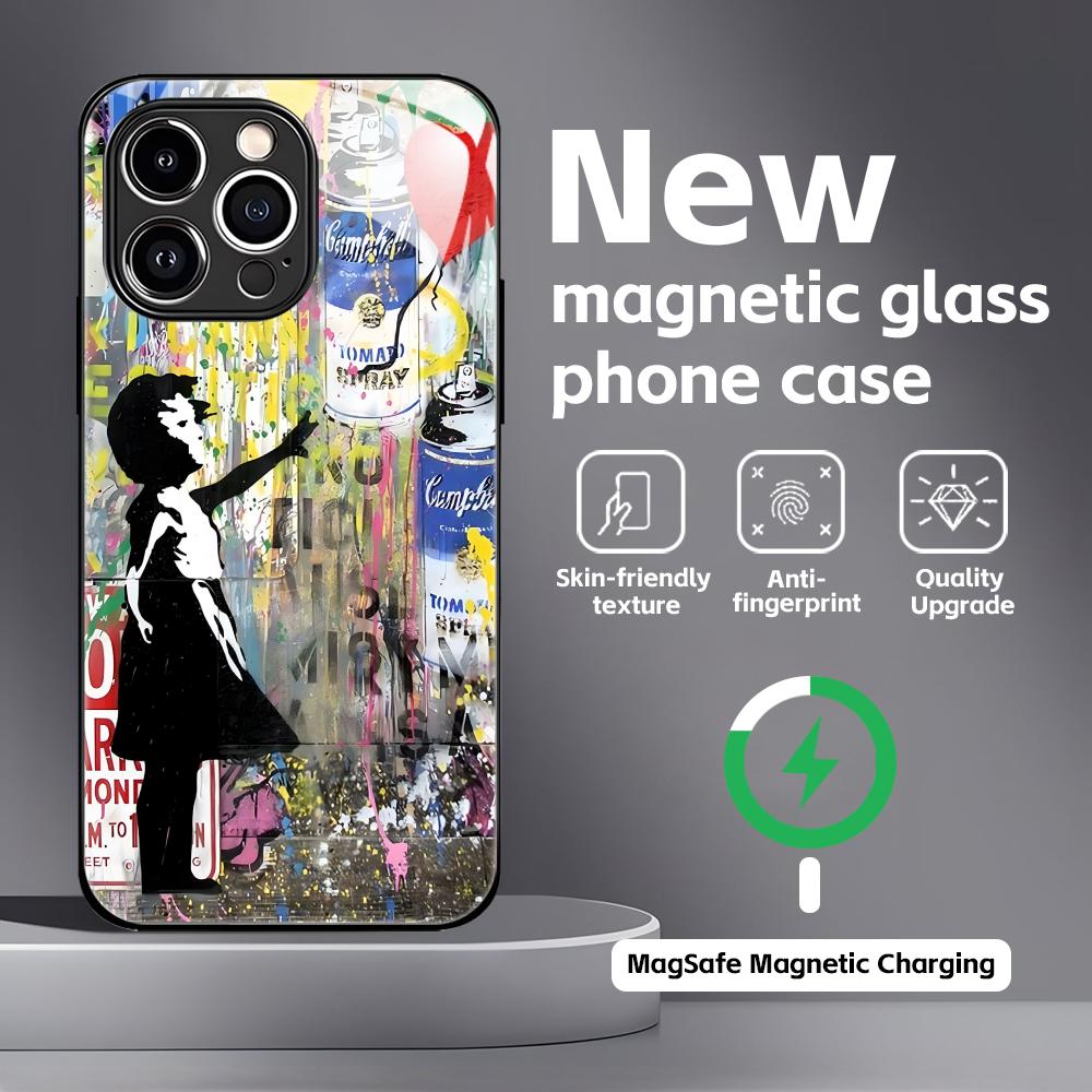 Banksy Graffiti Art Phone Case For iPhone17 16 15 14 13 12 11 X XR XS 8 Plus Mini Pro Max Glass Magnetic Case