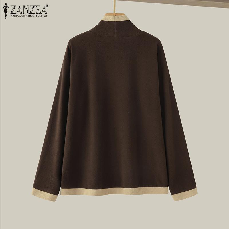 ZANZEA Women Autumn Turtleneck Long Sleeve Pocket Oversized T-Shirts