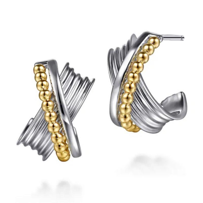 Two Tone Crossed Linear Strip Hoop Earrings Retro Geometric Unisex Daily Fashion Jewelry