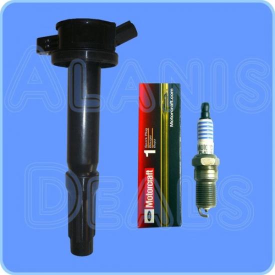 New Motorcraft Spark Plug SP433 (1) + ADP Ignition Coil (1) For Fusion,Milan