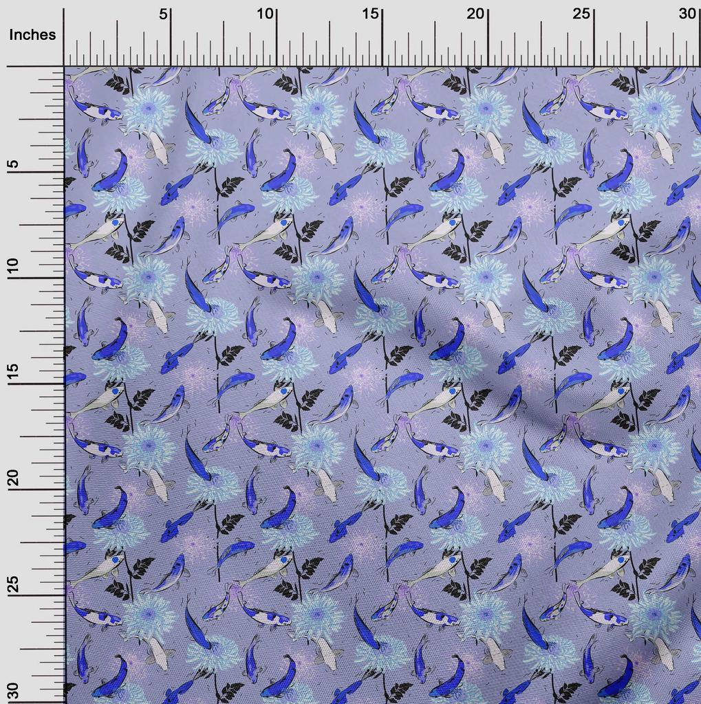 oneOone Cotton Flex Dusty Purple Fabric Asian Japanese Koi Fish with Floral Sewing Fabric by The Yard Printed DIY Clothing Sewing Supplies 40 Inch