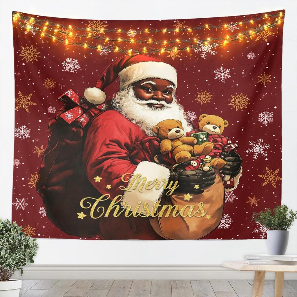 Black Angle Tapestry Christmas African Girl Wall Art for Living Room Bedroom Xmas Snowflake Wall Hanging Blanket Pink Home Decor