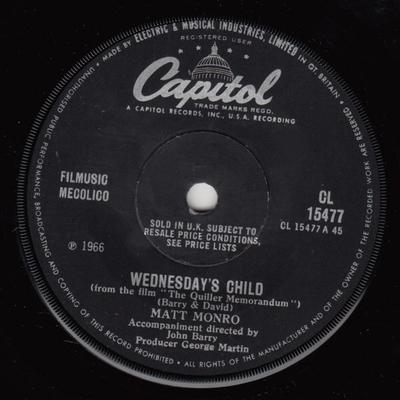 7inch Record MATT MONRO - Wednesday's Child CL15477 Capitol Records 1966 UK Pop Used