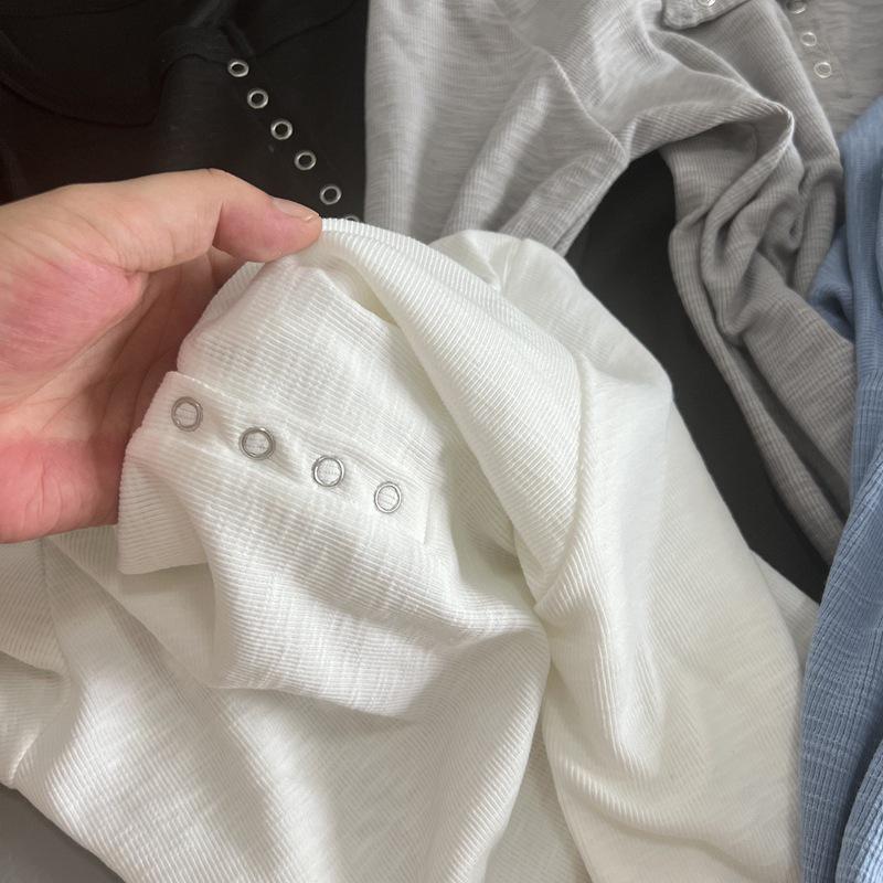 Sonbahar için Şık ve Rahat Çizgili Yuvarlak Yaka Uzun Kollu Kadın Tişörtü