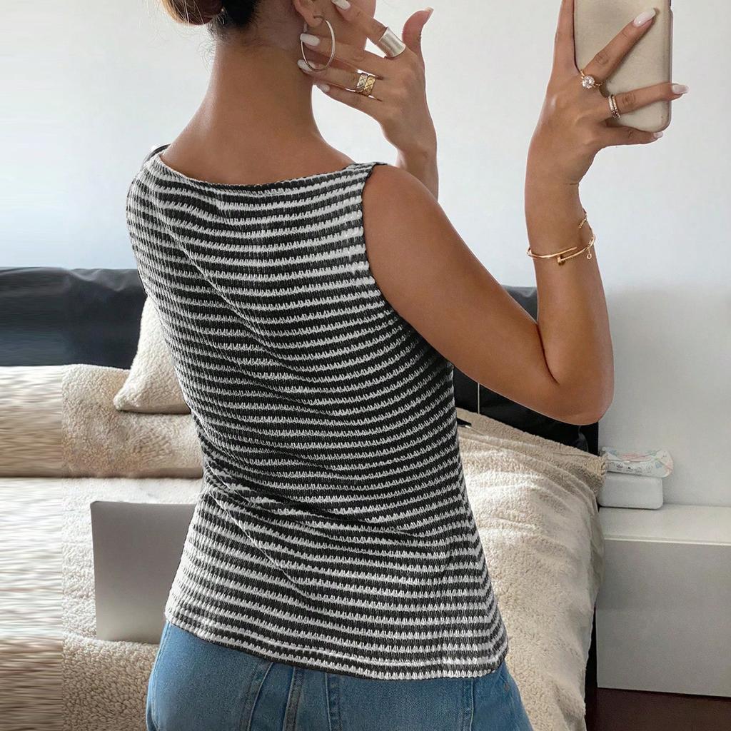 Women's  Casual Button Up Sleeveless T-shirt Top