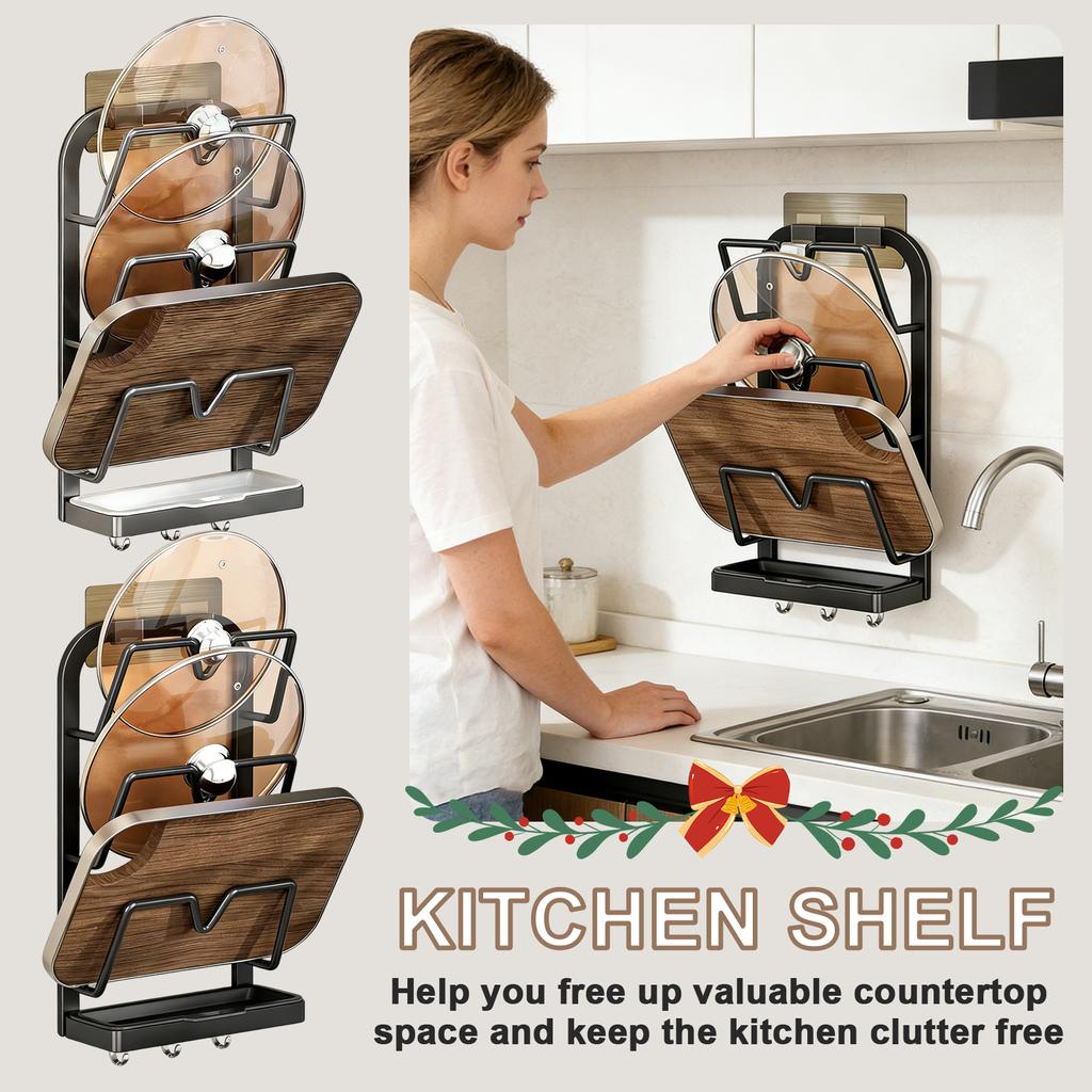 Kitchen Pot Lid Organizer, Stainless Steel Pot Lid Rack, Multi-functional Pot Lid Organizer With Detachable Drip Tray, Space Saving