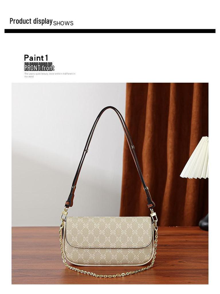 Women's 2025 Versatile Color Block Chain Bag: Small Retro Print Crossbody & Shoulder Bag
