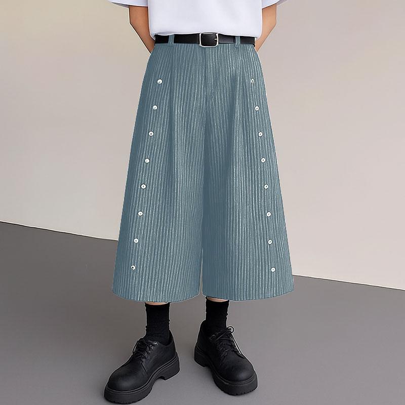 INCERUN Men Zipper Casual Loose Striped Wide Leg Capri Pants Shorts