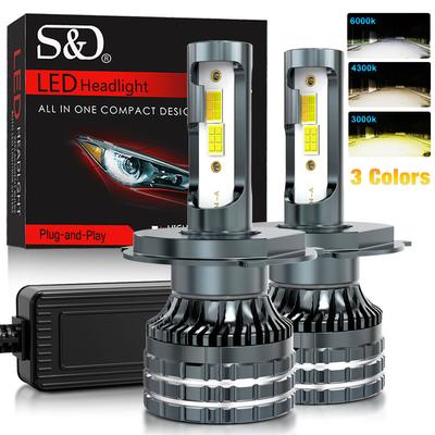 2Pcs H4 LED Headlight H11 Canbus 20000Lm 6000K 4300K 3000K 3 Color Changing Front Light Bulbs H8 9005 HB3 9006 HB4 9012 Hir2 H27 880 881 Auto Fog Lamp