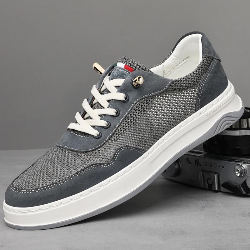 Summer Microfiber Hollow Flat Sole Board Shoes for Men Outdoor Lace Up Men's Sport Shoes Trendy Casual Men's Casual Board Shoes