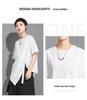 Summer Casual Irregular T-Shirt with Woven Stripes and Loose Short Sleeves