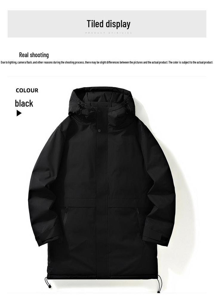 2025 Men's Winter Fashion Mid-Length Hooded Down Jacket - 90% White Duck Down Coat