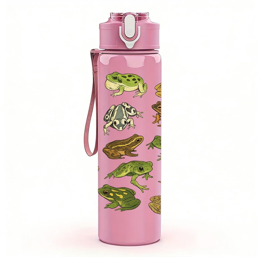 1PC Reptile Lizard Group Animal Print 750ml Color Plastic Sports Water Bottle Leakproof Flip Straw Lid Suitable for Sports Office Home Use