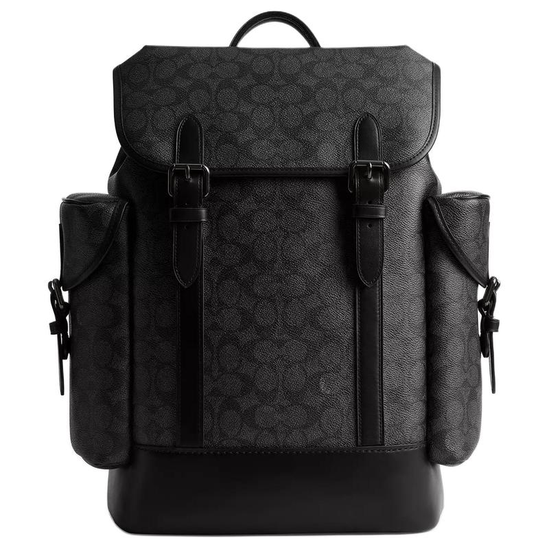 

COACH Hitch 31 brand print drawstring snap closure coated canvas and refined calfskin backpack large men s charcoal коричневий