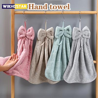Bow Shaped Hand Towel Coral Fleece Bathroom and Kitchen Hanging Towel, Plain Color, Hanging Cloth, Handkerchief
