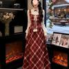 Retro French Style Plaid Skirt: Waist-Cinched, Christmas Red, Two-Piece Look for Female Students