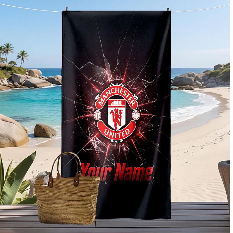 Manchester United Personalizovaný Potisknutý Plážový Ručník Fotbalové Logo Podpora Vlastní Jméno Text Absorpční Ručník Pro Sport Cestování Speciální Dárek