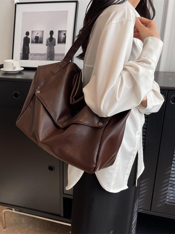Large Capacity Women's Solid Color Korean Style Fashion Tote Shoulder Bag