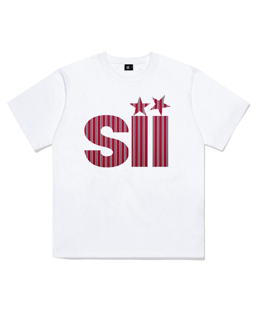PAGESIISII Big Red Stripe Eye-Point Print Oversized Short Sleeve T-Shirt [3 Colors]