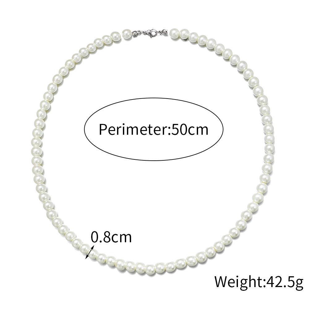 Men's Single Layer Pearl Necklace - Round Beaded Stainless Steel Clavicle Chain
