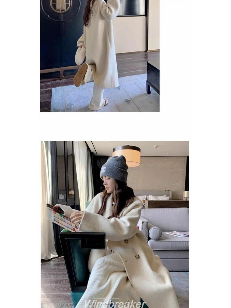 Sense Oatmeal Wool Coat for Women - Korean Style, Mid-Length, Plus Velvet, Thick, Perfect for Autumn and Winter.