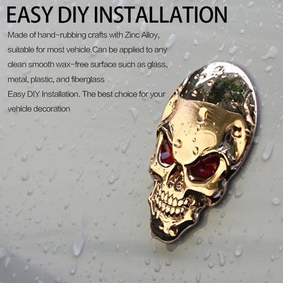 3D Metal Body Sticker Zinc Alloy Car Decoration Adhesive Skeleton Skull Bone Shape Chrome Bone Red Eyes Decals
