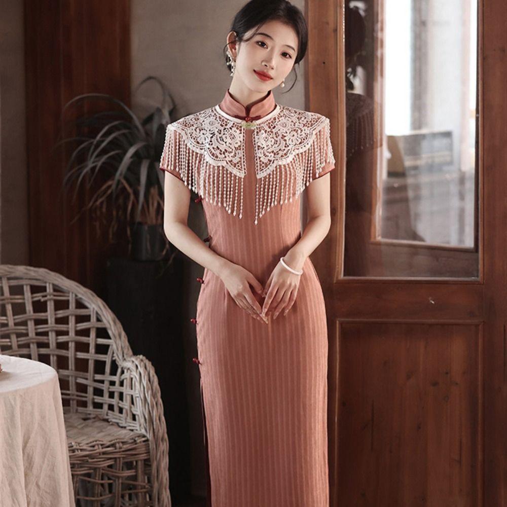 Handmade Pearl Tassel Shawl Vintage False Collar Hanfu Accessory Lace Shawl  Spring