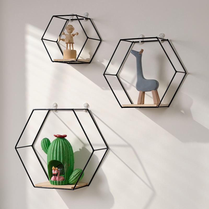 Raft de perete plutitor metalic, montat pe perete, raft hexagonal, suport de afișare pentru obiecte diverse, suport pentru depozitare, decorare acasă, cameră de zi