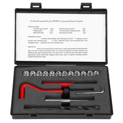 17-teiliges Gewindereparaturset Edelstahl Spiralbohrer Gewindebohrer Schraubenschlüssel Gewindeeinsatzwerkzeug M10x1.5