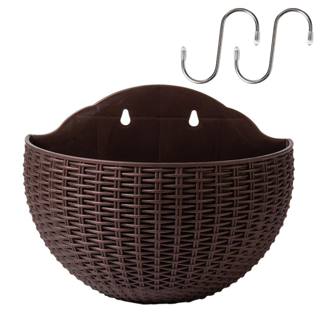 Imitation Rattan Wall Hanging Plant Pot Half Round Wall Mounted Semicircular Flower Pot for Indoor Outdoor Balcony