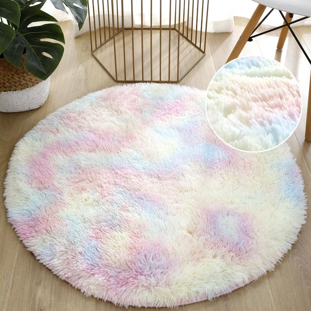 Round Carpet For Living Room Room Fluffy Thick Bed Space Carpets Plush Soft Texture Anti -Slip Circle Floor Rugs Tie Dyeing Velvet Mat