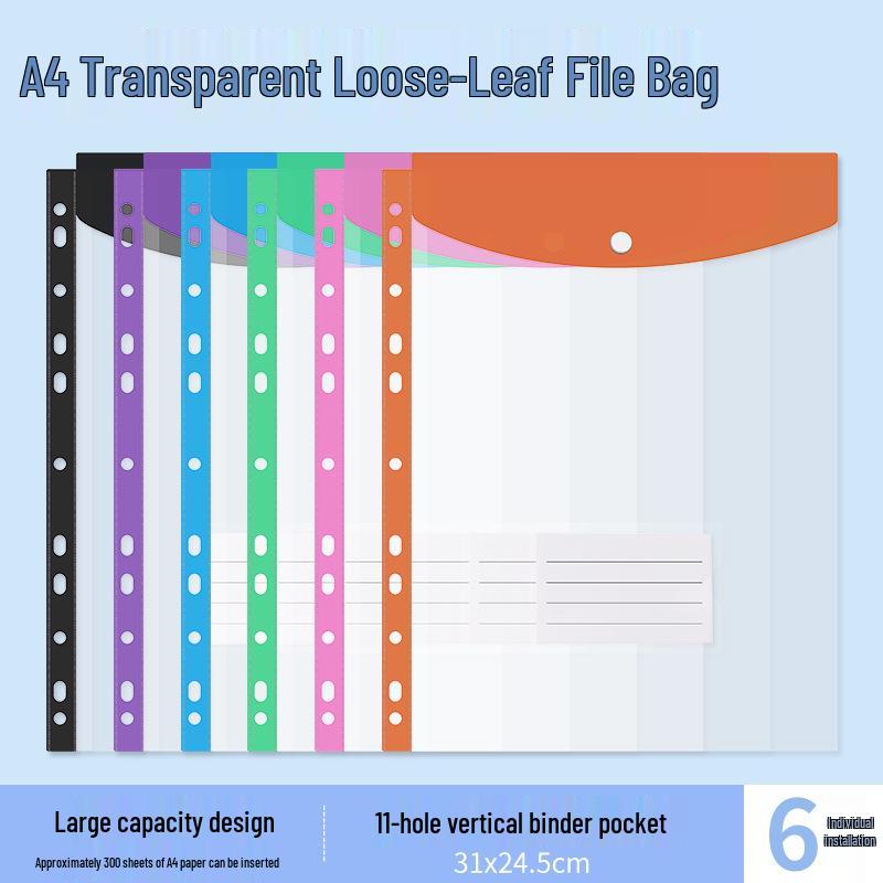 A4 Waterproof Thickened Transparent File Folder with Snap Fastener