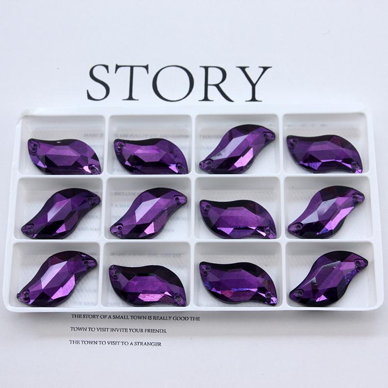 All Size All Color Ab S Shape Sew On Rhinestone Leaf Glass Crystal Sewing Flatback 2 Holes 6*12 10*20 14*30 for Dress Decoration