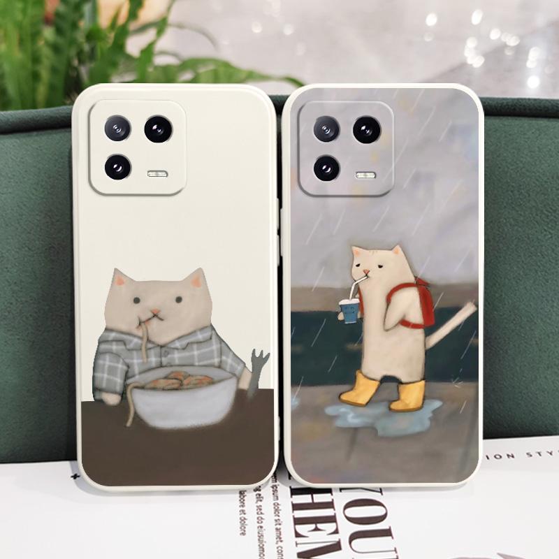 Paper Folding Cat Phone Case For Xiaomi Mi 15 14 14T 13 13T 12 12X 12T 12S 11 11T 10 10T 9 9T Pro Lite Liquid Silicone Cover