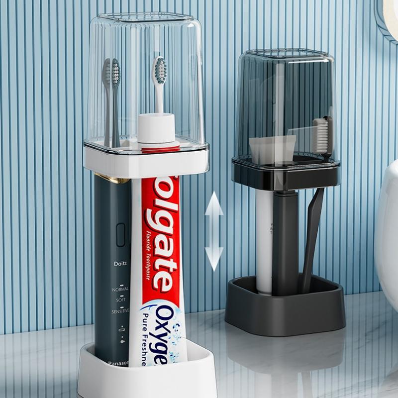 All-In-One Toothbrush Holder & Cup, With Cover. 16Cm, Organizes Brushes, Saves Counter Space
