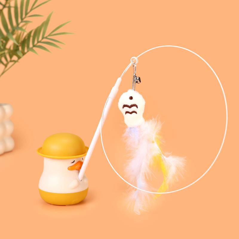 

Multifunctional Cute Duck Teasing Cat Stick Long Rod Feathered Kitten Fishing Cat Toy With Catnip Balls Self-pleasure Relief Toy