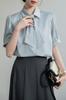 Shirt Blouse Summer Tops Collar Ribbon Short Sleeve Chiffon Plain Jacket Button Elegant Office Loose Fit Slimming Stylish Office Wear OL Commuting