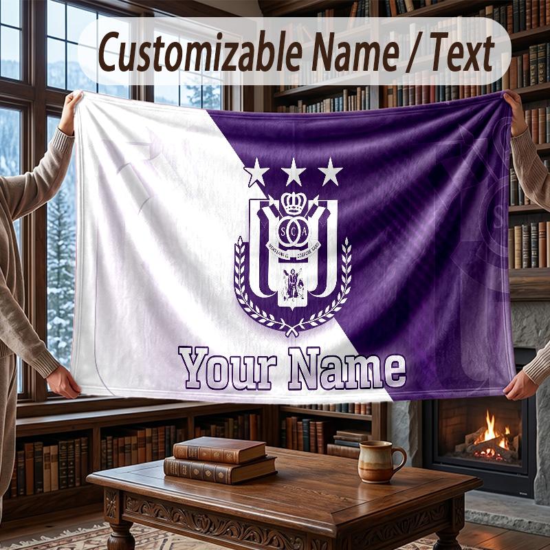 Custom Name Flannel Throw Blanket Anderlecht FC logo Pattern Warm Home Decoration