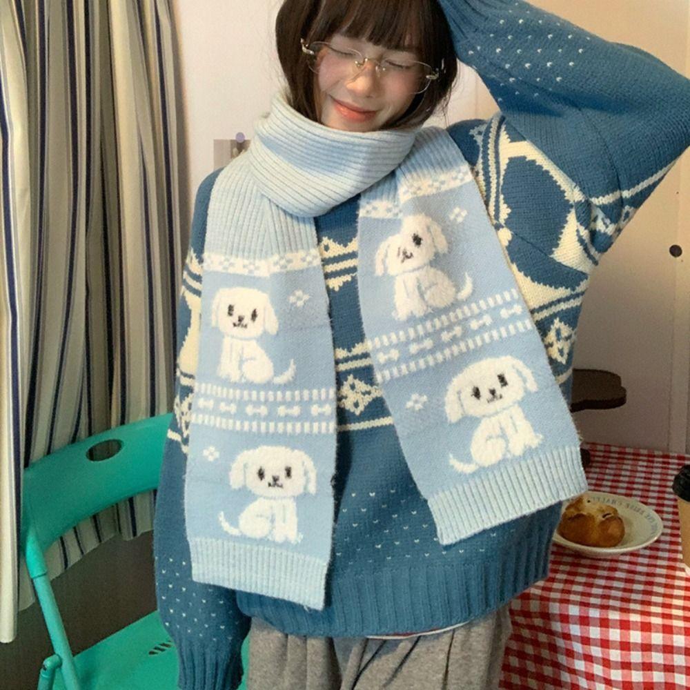 Jacquard Cartoon Katze Strickschal Süß Cool Winterwolle Schal Welpe Radfahren Halstuch Mädchen