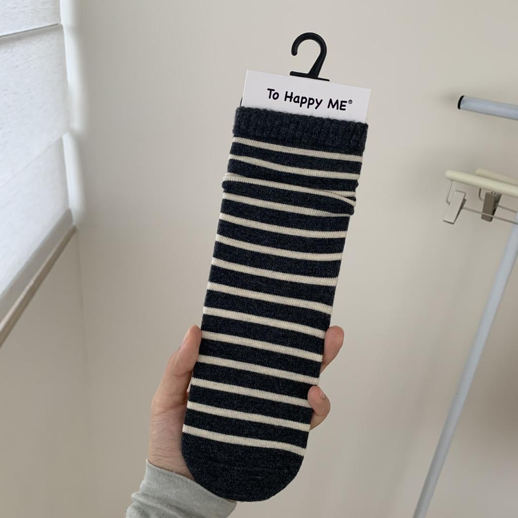Boneless Wool Socks Mulberry Silk Straight Socks Maillard Striped Stacked Socks Single Needle Medium Tube Women'S Socks