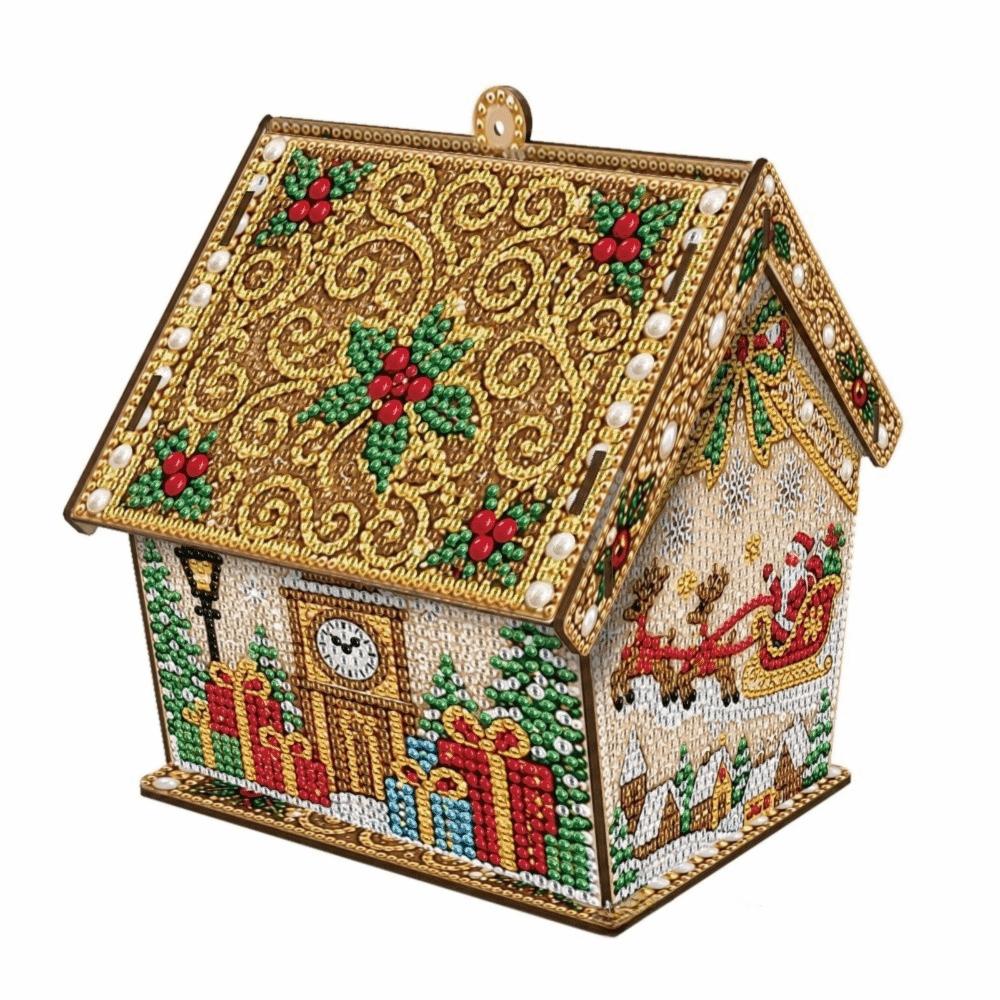 Four-sided DIY Pearl Art Kit Rhinestone 3D House Ornament Holiday Gift