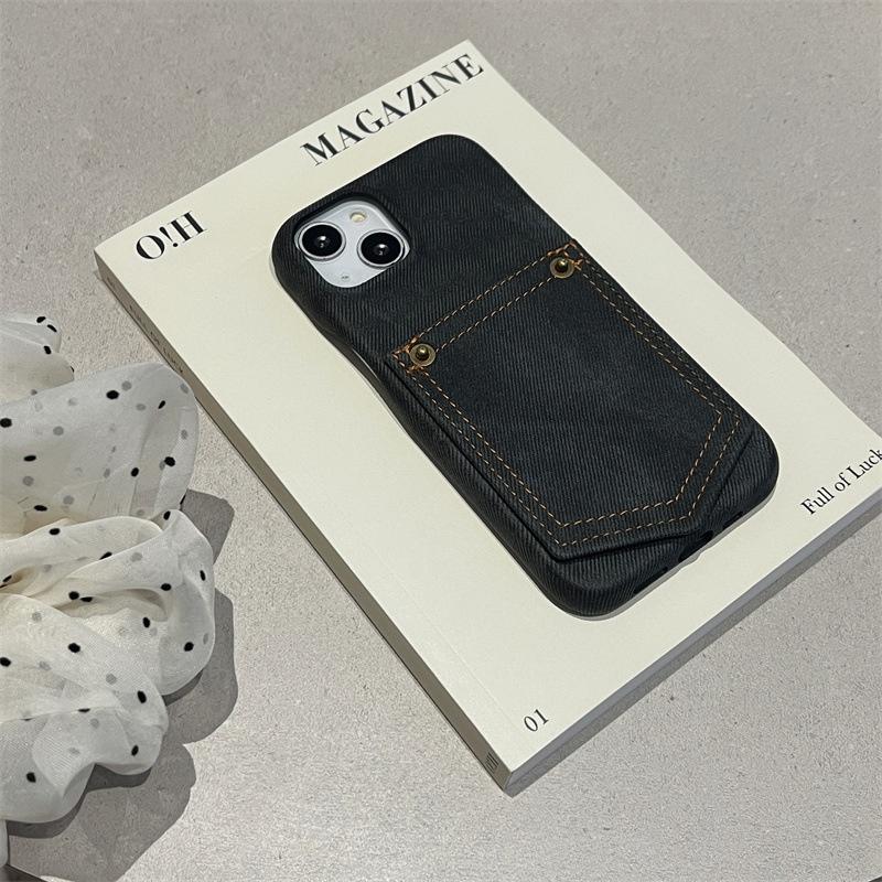 

Розкішний Джинсовий Шкіряний Чохол-гаманець для карток для iPhone17 16 15 14 13 12 11 Pro Max iPhone 17 чорний