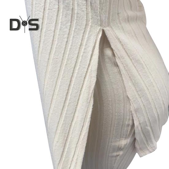 Women Two Pieces Suit Winter Autumn Knitted Long Sleeve Ribbed Slit Top High Waist Flared Trousers Set Fashion Outfit