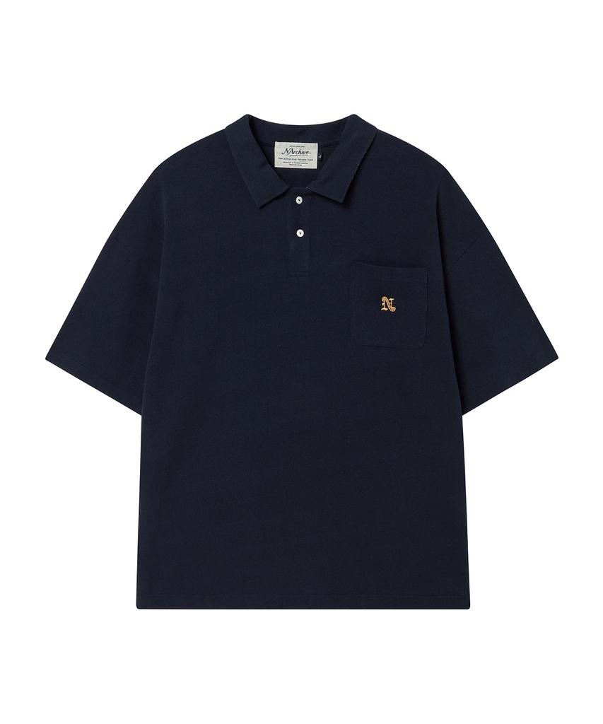 BEYOND CLOSET [Collection Line] Bandana Patch Detail Pique T-Shirt Navy