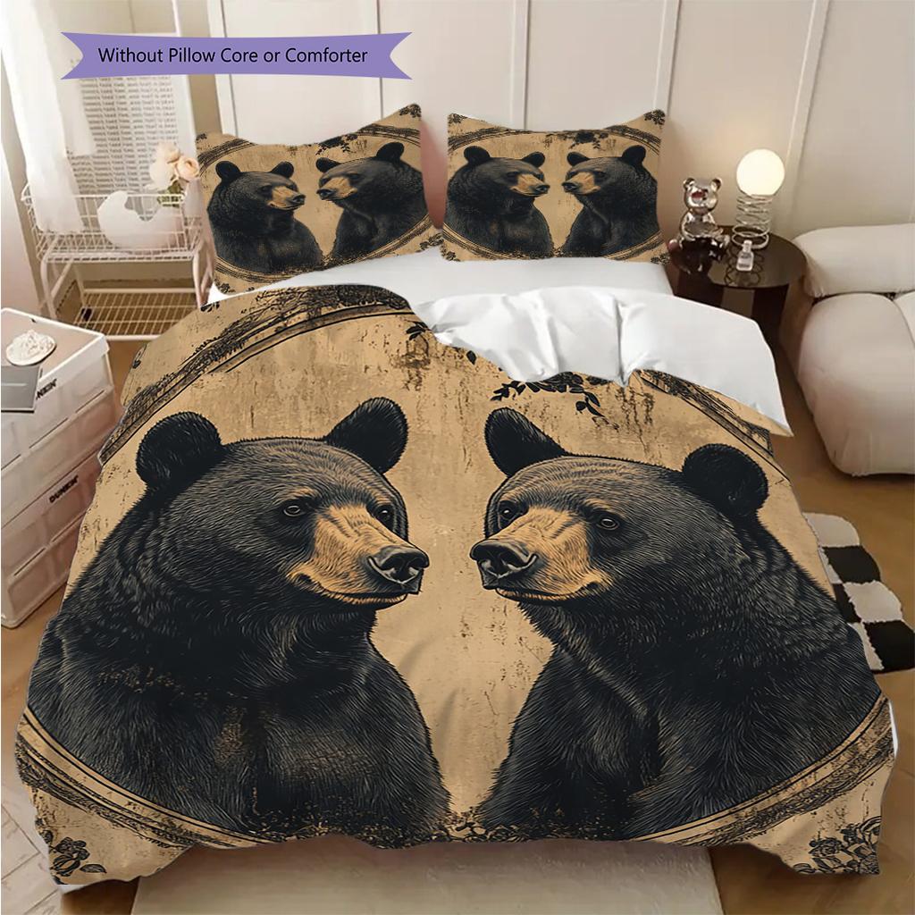 Black Bear Pattern Bedding Quilt Set Quilt Cover Pillowcase Home Decoration Birthday Gift (1 * duvet cover + 2 * pillowcase, without core)