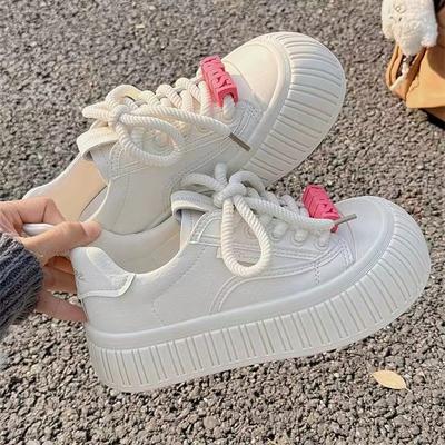 Zapatos Feos Lindos de Cabeza Grande Tipo Pan para Mujer Otoño Nuevos Versátiles Coreanos de Suela Blanda Casuales Zapatos Blancos de Suela Gruesa