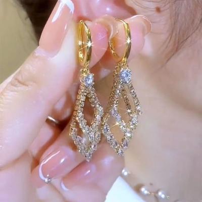 Exquisite Zircon Rhombus Geometric Pendant Earrings For Women Fashion Personalized Daily Accessory Party  Birthday Gifts