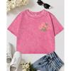 Pink Beautiful Flowers Forever Print Women Washed Slim T-Shirt Casual Short Sleeve Cotton Y2K T Shirts Soft Tops